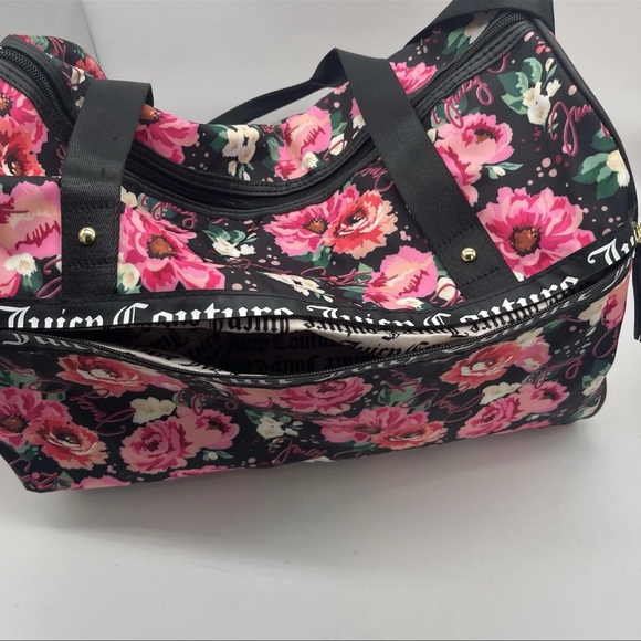 Juicy Couture Black and Pink Floral Travel Bag large duffle - Picture 10 of 12